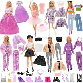 24 Pcs Doll Clothes & Accessories 8 Set Clothes Including Party Gown Chill Suits Casual Outfits Sport Wear Ballet Dresses for Doll with 8 Shoes 8 Accessories for 11.5 Inch Girl Doll Storytelling Set