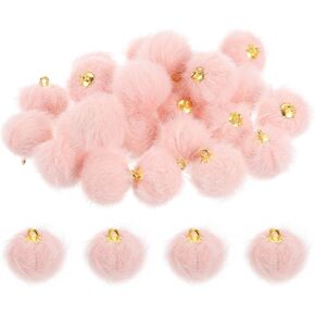 uxcell Pom Pom Charm, 24Pcs 15mm - Faux Fur Fluffy Pom Poms Pendants Balls, Pom Poms for DIY Crafts Jewelry Making Keychain Accessory (Light Pink)