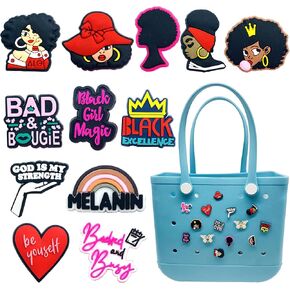 12pcs Black Girl Nurse Charms for Bogg Bag, Beach Bag Accessories for Bogg Bag Insert Decorative for Handbag Beach Tote Bag