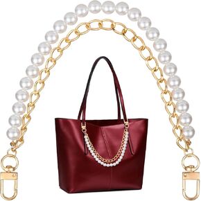 Pearl Purse Double Extender Chain, Gold Bag Charm Handle with Metal Buckles, 10 mm Replacement Bag Straps for Women, Elegant Accessory Decoration for Handbags, Purse (1PCS)