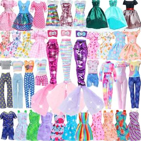 Doll Clothes 15 Sets Including 5 Fashion Dresses 5 Daily Slip Dresses 3 Casual Tops and Pants Outfits 1 Sequins Mermaid Tail Skirt Swimsuit 1 Sequins Dress for 11.5 inch Girl Doll