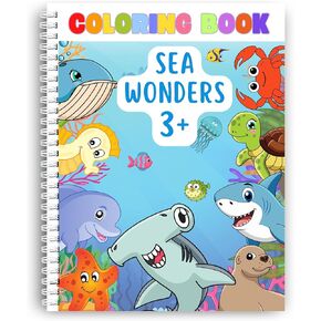 Coloring Pages, Sea Wonders Coloring for Kids Ages 3+, 44 Engaging Illustrations of Sharks, Dolphins, Whales, Turtles & More! Perfect for Boys & Girls. Spiral Bound, Thick 199 GSM Paper, Size 8.5x11