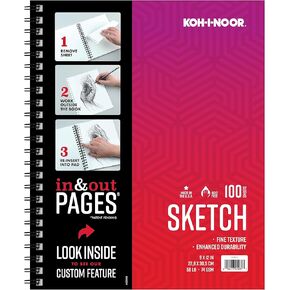 Koh-I-Noor 9" x 12" Sketch Paper Pad with in & Out Pages, 50 lb. / 74 GSM, Side Wire Bound, 100 Sheets/Pad, 1 Each