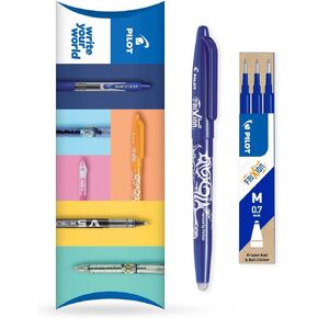 Pilot Frixion Heat/Friction Erasable Rollerball Pen FR7 - Medium Line 0.7mm Tip Nib - Pillow Pack of 1 Pen + 3 Refills (Blue)