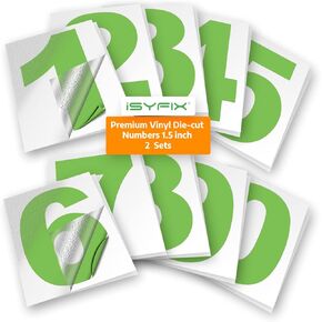 iSYFIX Reflective Red Vinyl Numbers Stickers - 1.5 Inch (2 Sets) - Premium Decal Die Cut and Pre-Spaced for Mailbox, Signs, Window, Door, Cars, Trucks, Home, Business, Address Number, Indoor/Outdoor