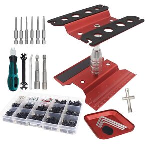RC Stand and 520PCS RC Screws Kit & RC Screwdrivers and Screws Pallet Kit for 1/8 1/10 1/12 1/16 1/18 Scale Traxxas Redcat Arrma Axial RC4WD HSP HPI SCX10 Losi RC Crawler Truck Buggy(Red)