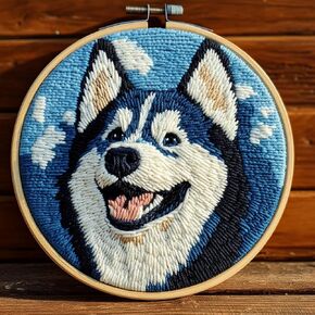 DIY Punch Needle Kits for Beginners Cute Husky Dog with Hoop Punch Needle Starter Craft Embroidery Set Easy for Adults and Children Festival Gift and Decoration 20x20cm-1
