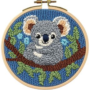 DIY Punch Needle Kits for Beginners Cute Cartoon Koala Portrait with Hoop Embroidery Punch Needle Starter Craft Set Easy for Adults and Children Festival Gift and Decoration 20x20cm-3