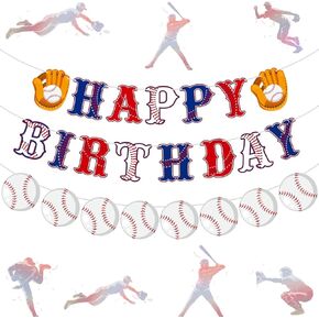 Baseball Birthday Party Decorations Navy Blue Baseball Happy Birthday Banner Baseball Themed Banner for Boys Adults Sport Lover Indoor Outdoor Birthday Baseball Party Supplies Decorations