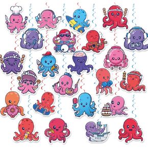 24 Pack Octopus Hanging Swirls Octopus Spirals Octopus Hanging Decorations Ceiling Decor for Under The Sea Animals Octopus Birthday Party Decorations Octopus Party Supplies
