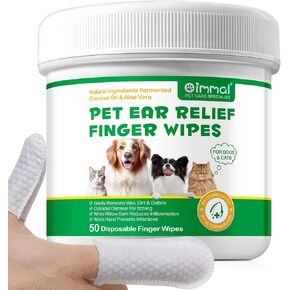 Dog Ear Wipes,Dog and Cats Ear Cleaner Finger Wipes Gently Remove Earwax & Odor, Soothe Ear Itching and Infection 50 PCS