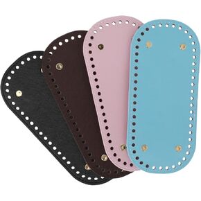 4 Pcs Bag Bases for Crochet, 4 Colors Leather Bag Bottom Pad, 8.7x3.9 in, Oval Bag Bottom Pad Tote Bag Insert Purse Bottom with Holes for DIY Crochet Bag Shoulder Bags Purse Handbag Making