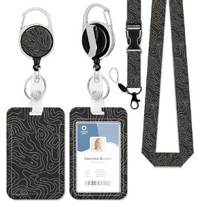 Badge Holder with Lanyard,Geographic Contour Line Lanyards for ID Badges, Badge Holder with Breakaway Lanyard Keychain, Card Protector for Women, Gifts for Teacher Nurse Workers