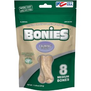 Bonies Natural Calming Formula Medium-Sized Single Bone - Contains Chamomile & Lavender, Helps Anxiety, Excessive Barking & Trembling, Chicken Flavor, [Medium Dog],1 Bone