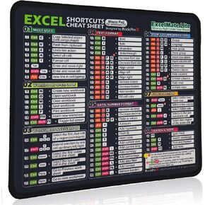 Excel Cheat Sheet Desk Pad | Shortcuts Mousepad for Excel | PC Office Spreadsheet Mouse Mat with Keyboard Tips/Short Cut/Cheatsheet