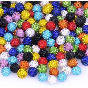 10mm Rhinestone Beads for Crafting, 60Pcs Mixed Colors Shiny Round Shamballa Disco Ball Beads Bulk, Fancy Sparkle Crystal Clay Bead for Necklace Bracelet Earring Jewelry Making and DIY Decoration