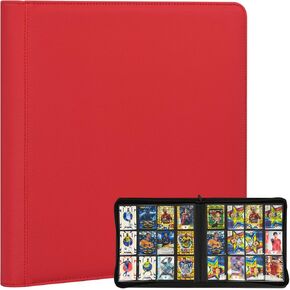 Card Binder |12 Pocket Sports Trading Card Binder, Trading Card Binder Zipper, Sport Card Binder, Magic Trading Card Binder For 480 Side Loading Pockets, Collectible MTG Card Binder.-Red