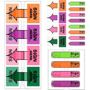 200PCS Sign Here Flags, 4 Color Signature Sticky Tabs & Sign Here Sticky Tabs or Documents, Sign-Here-Tabs Bulk Sticky Arrows for Signature Tabs