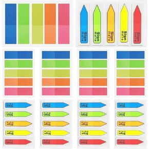 500Pcs Page Markers Colored Sticky Tabs + 500Pcs Transparent Arrow Flags, 2 Types Sticky Note Flag, Sign Here Flag, Index Tab Flag Sticker for Notebook Home Office School Supplies, 10 Pack, 5colors