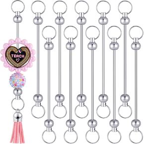 Hicarer Blank Beadable Keychain Bars Metal Bead Keychain Bar Link Detachable Key Chain for DIY Craft Making Gift Accessories