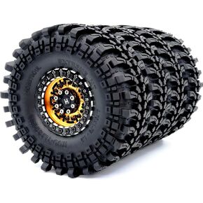 HOBBYSOUL RC -5mm Negative Offset 1.9 Beadlock Wheels and Tires 121mm Tall Tyres & Aluminum Rims for 1/10 Mud Crawler SCX10 TRX4 Gen8 Upgrades, (4-Pack, HS701106)