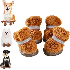 URBEST Dog Shoes Puppy Plush Warm Dog Snow Boots Reflective Strips Anti-Slip Rubber Sole Suitable for Small Medium-Sized Dog (Brown, 5#)