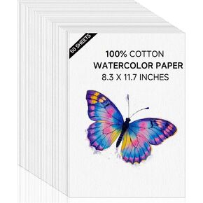 Ykjhome 50 Sheets Matercolor Paper Bapk ، Water Color Paper A4 8.3 "× 11.7" ، ورقة فنية 230 GSM ، لوحة ورق مائية أبيض باردة للطفل البالغ للطفل للفنانين