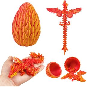 3D Printed Flying Dragon in Egg, Surprise Egg with Dynamic Flexible Winged Dragon Inside, 3D Printed Dragon with Wings, Full Articulated Crystal Fidget Wyvern, 3D Printed Animals Toy