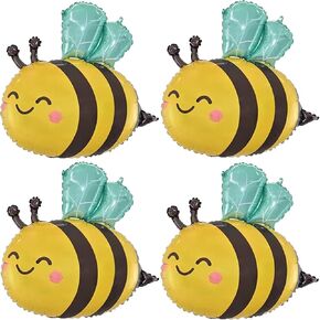 Bee Balloons,4 PCS 31 Inch Cute Smile Face Mylar Foil Bee Balloons Birthday Party Decorations,Bee Theme Birthday Supplies Party Decorations Baby Shower