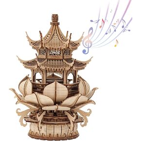 3D Puzzles for Adults, Wooden 3D Puzzle Model Lotus Pavilion Music Box Toys Building Kits, DIY Wood Crafts Cool Toy Hobbies for Men Women, Creative Assembly Gifts