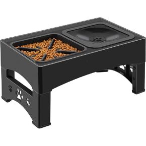 Elevated Slow Feeder Dog Bowls,with No Spill Dog Water Bowl 4 Height Adjustable Raised Dog Bowl Dog Food and Water Bowls with Stand for Small Medium Large Dogs, Cats and Pets