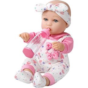 12" Baby Doll in Gift Box and Clothes Accessories Playset with Pink Clothes, Pacifier and Feeding Bottle Gift Idea for Ages 3+