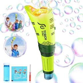 Trilvix LED Torch 21-Hole Bubble Wand Toy للأطفال الذين تتراوح أعمارهم بين 3+ بتسرب دليل الفقاعات الفقاعة مع حل إعادة الملء في الهواء الطلق حفلة لصالح Summer Lawn Swimming Pool Wedding Wedder
