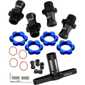 RC Hex Hub Adapters & Wheel Wrench Upgrades Part for 1/10 Slash Rustler Stampede Bandit 4wd 2wd,Aluminum Hex Hub Adapters 12mm to 17mm W/ 10mm Offset & Wheel Wrench,Navy Blue