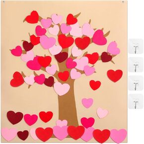 Boao 50 Pieces Detachable Heart Ornaments DIY Felt Valentine Tree Set with 4 Transparent Wall Hooks Valentine's Day Hanging Decoration Door Wall Valentine Party Favors Supplies Fun DIY Toys