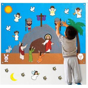 WATINC 42Pcs Nativity Baby Jesus Birth Felt Story Board Set Christmas Storytelling Party Supplies Xmas He is Risen Jesus Crucifixion Resurrection Early Learning Play Kit for Toddlers Kids