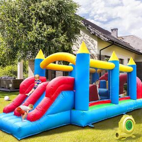 24FT(L) Inflatable Bounce House for Big Kids,100% PVC Commercial Grade Obstacle Course Bounce House for Big Kids 8-12 with Dual Racing Slides, Tunnels, Climbing,Obstacles Great for Party-1100w Blower