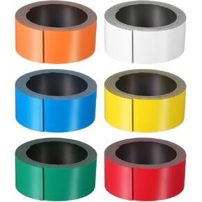 PATIKIL 19.7ft x 1 inch Dry Erase Magnetic Label Strip, 6Pcs Blank Magnet Sticky Labels Magnetic Tag Roll Tape for Whiteboard Refrigerator Classroom, Blue/White/Red/Yellow/Green/Orange