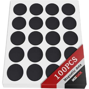 Round Magnetic Dots, 100 Pcs Flexible Sticky Magnetic Tape with Self Adhesive Backing, Small Easy to Peel & Stick Round Magnet Sheets for Crafts, Photos and Office, 0.8" x 0.8"