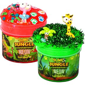 FINOCLAY 2 Slime Pack Neon Slime Kit for Girls Boys, Create with Kids Jungle Adventure Theme, Premade Slime Making kit, 8 Slime Accessories, 2 Big Slime Charms Putty Set Toy Slime Kits