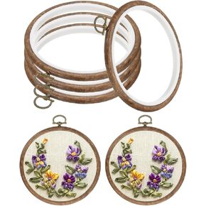 PATIKIL 4inch Embroidery Hoop, 4pcs Cross Stitch Hoop Rubber Imitated Wood Circle Frame Ring for Embroidery Art Craft Sewing Ornaments Hanging Decoration