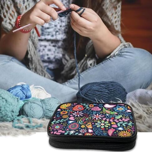 Tiasarato Cartoon Birds Crochet Hook Case Floral Flowers Knitting Organizer Storage Bag Crochet Hooks Kit Crochet Hooks Bag Accessories in Kuwait