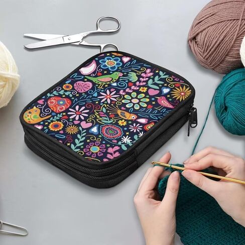 Tiasarato Cartoon Birds Crochet Hook Case Floral Flowers Knitting Organizer Storage Bag Crochet Hooks Kit Crochet Hooks Bag Accessories in Kuwait