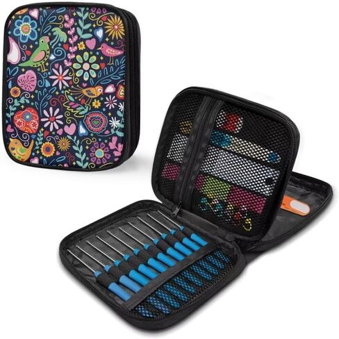 Tiasarato Cartoon Birds Crochet Hook Case Floral Flowers Knitting Organizer Storage Bag Crochet Hooks Kit Crochet Hooks Bag Accessories in Kuwait