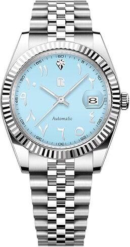 Men's Watches 39mm Automatic Stainless Steel Mechanical Wrist Watch for Men, Arabic Numerals Dial, Screw-in Crown, Auto Date in Saudi Arabia