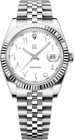 Men's Watches 39mm Automatic Stainless Steel Mechanical Wrist Watch for Men, Arabic Numerals Dial, Screw-in Crown, Auto Date in Saudi Arabia