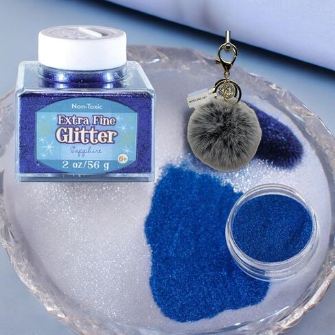 Sulyn Glitter Extra Fine Sapphire Blue Glitter Crafts, 2 Oz Stacker Jar, Secure, Craft & Scrap Booking, Cards & Decor, Bundle with Pompom Balls Fluffy Keychain, Blue Glitter (Pack of 4) in Saudi Arabia