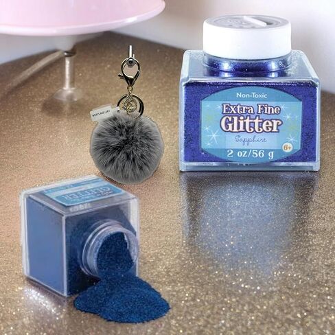Sulyn Glitter Extra Fine Sapphire Blue Glitter Crafts, 2 Oz Stacker Jar, Secure, Craft & Scrap Booking, Cards & Decor, Bundle with Pompom Balls Fluffy Keychain, Blue Glitter (Pack of 4) in Saudi Arabia