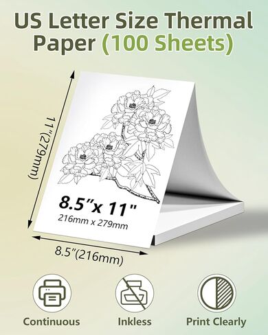 Memoqueen Thermal Paper 8.5 x 11 White US Letter Thermal Printer Paper Paper Fold Compatible with M08F-Letter, M832, Portable Printer, Size 8.5" x 11" Thermal Paper, 100 Sheets in Kuwait
