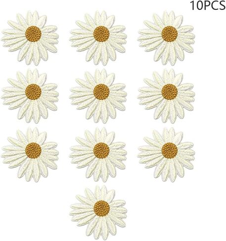 Calidaka 10pcs daisy بقع مطرزة حساسة ، خياطة إصلاح الأزهار تصحيح DIY لزخارف السراويل الجينز (أبيض/10 ٪) in Kuwait